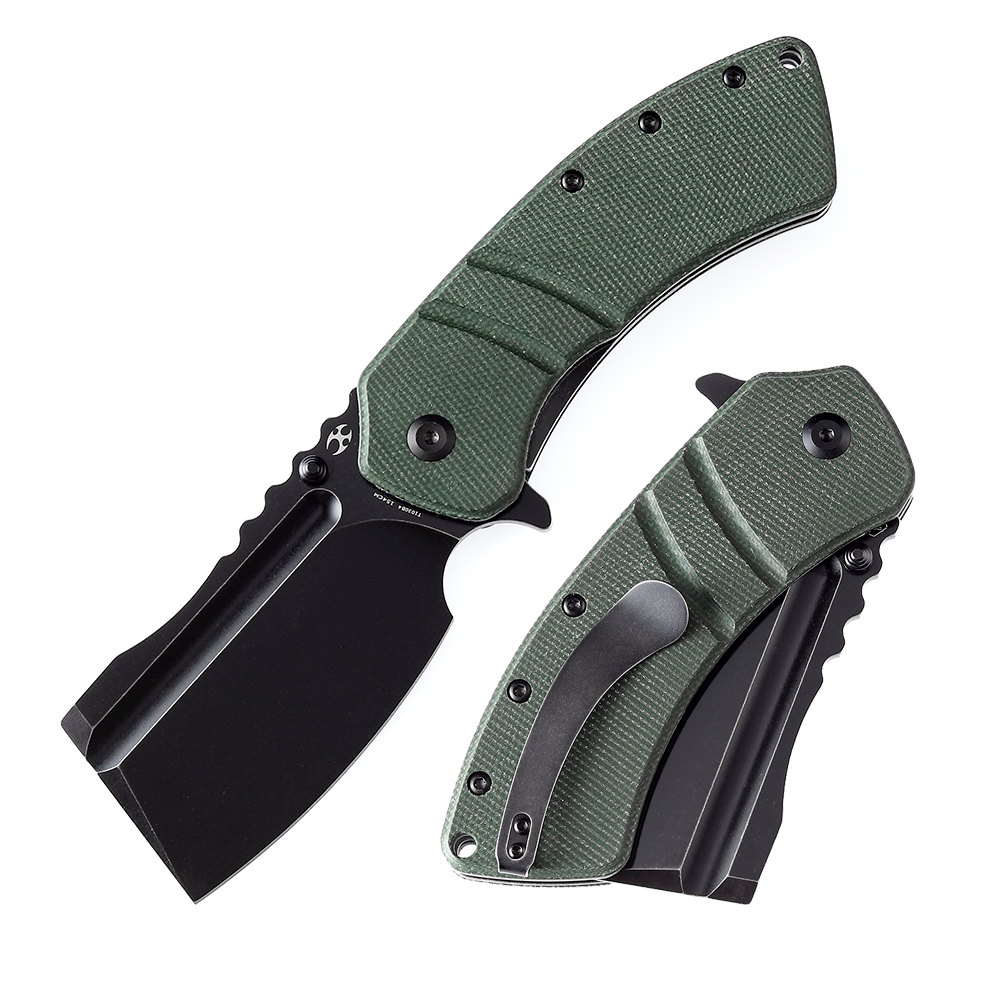 Kansept XL Korvid T1030B4 front view – 3.55" black stonewashed 154CM cleaver folding knife