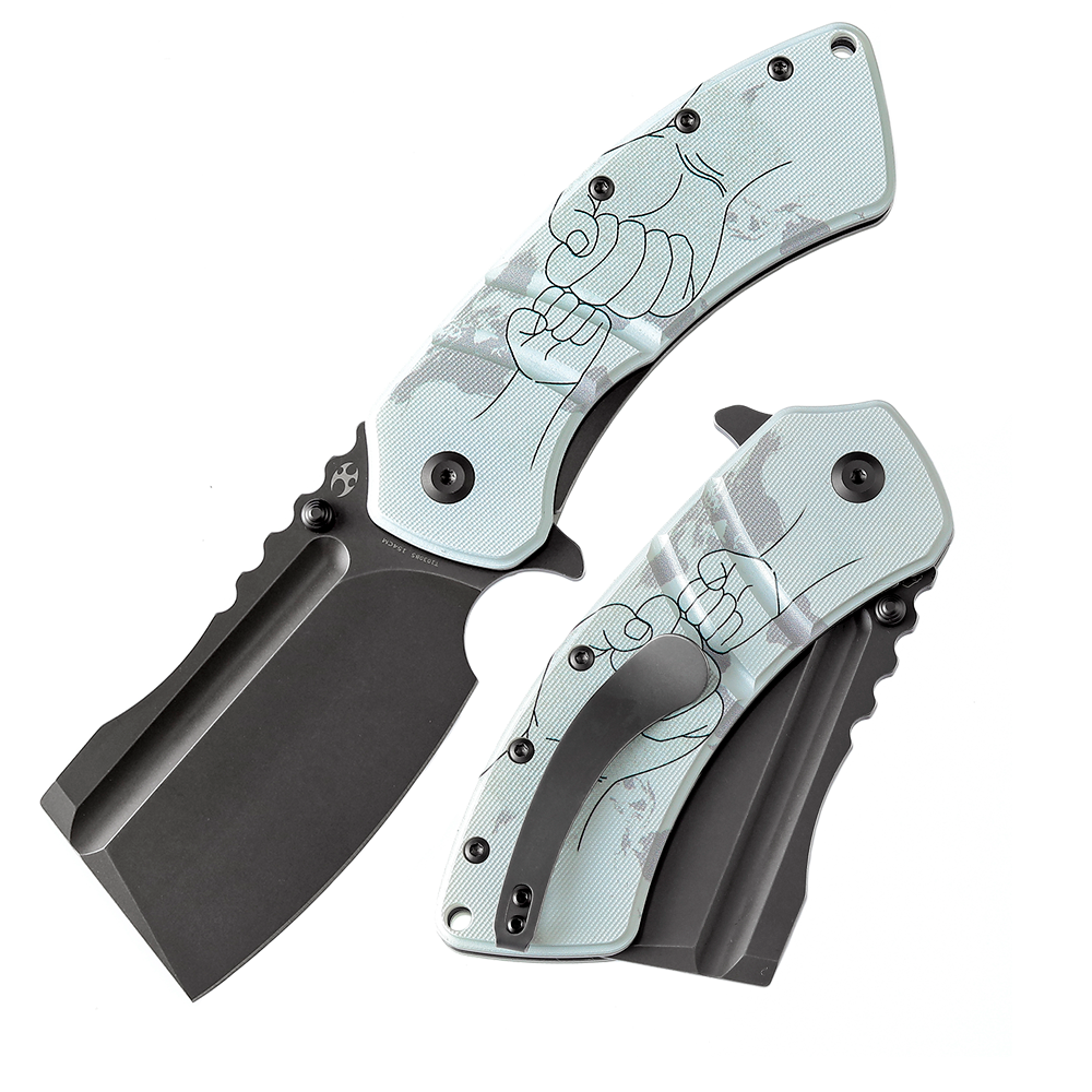 Kansept XL Korvid T1030B5 front view – 3.55" gray anodized stonewashed 154CM cleaver folding knife