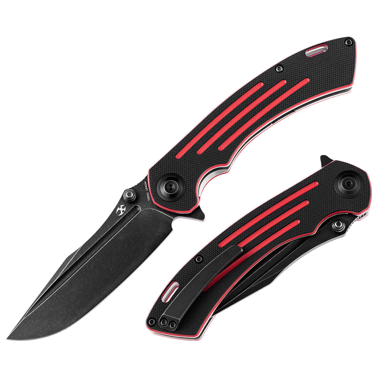 Kansept Pretatout T1032A1 front view – 3.56" black TiCn 154CM clip point folding knife