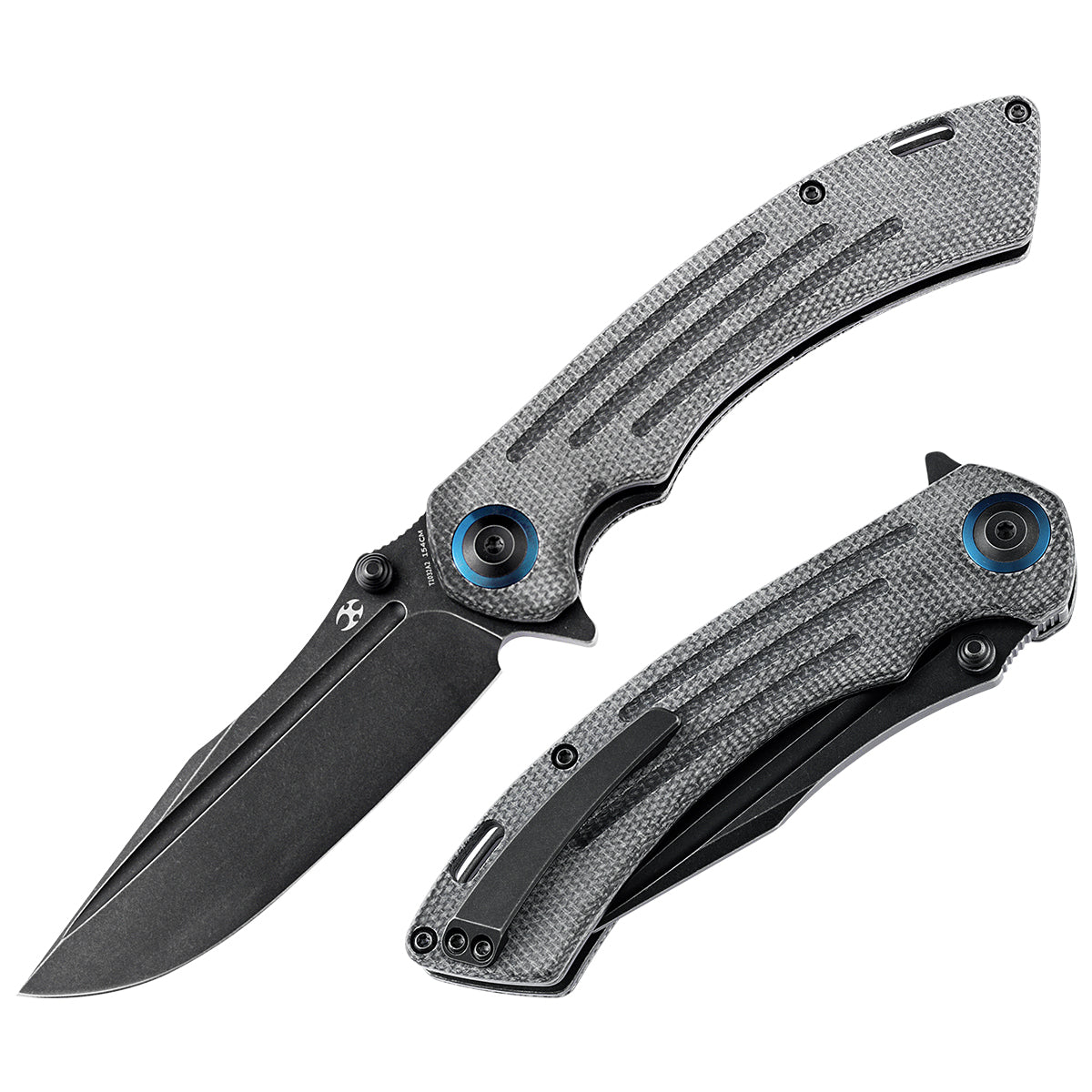 Kansept Pretatout T1032A2 front view – 3.56" black TiCn 154CM clip point folding knife
