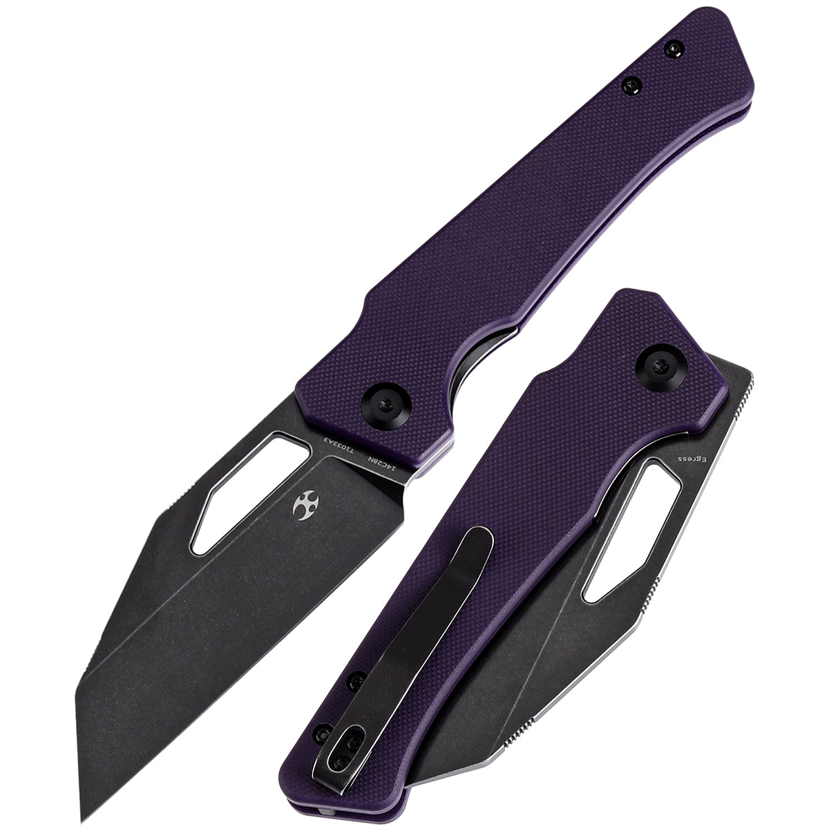 Kansept Egress T1033A3 front view – 3.47" black stonewashed 14C28N reverse tanto folding knife