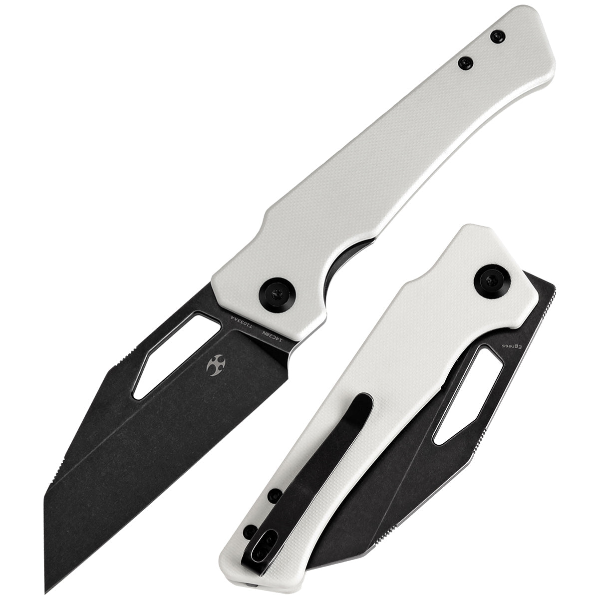 Kansept Egress T1033A4 front view – 3.47" black stonewashed 14C28N reverse tanto folding knife