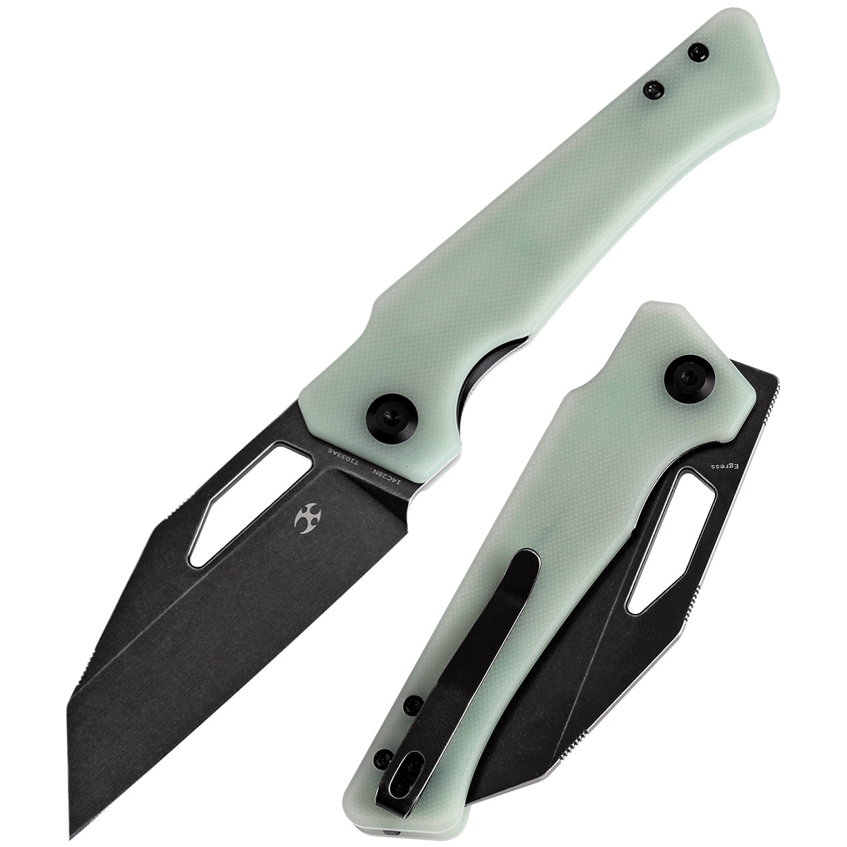 Kansept Egress T1033A6 front view – 3.47" black stonewashed 14C28N reverse tanto folding knife