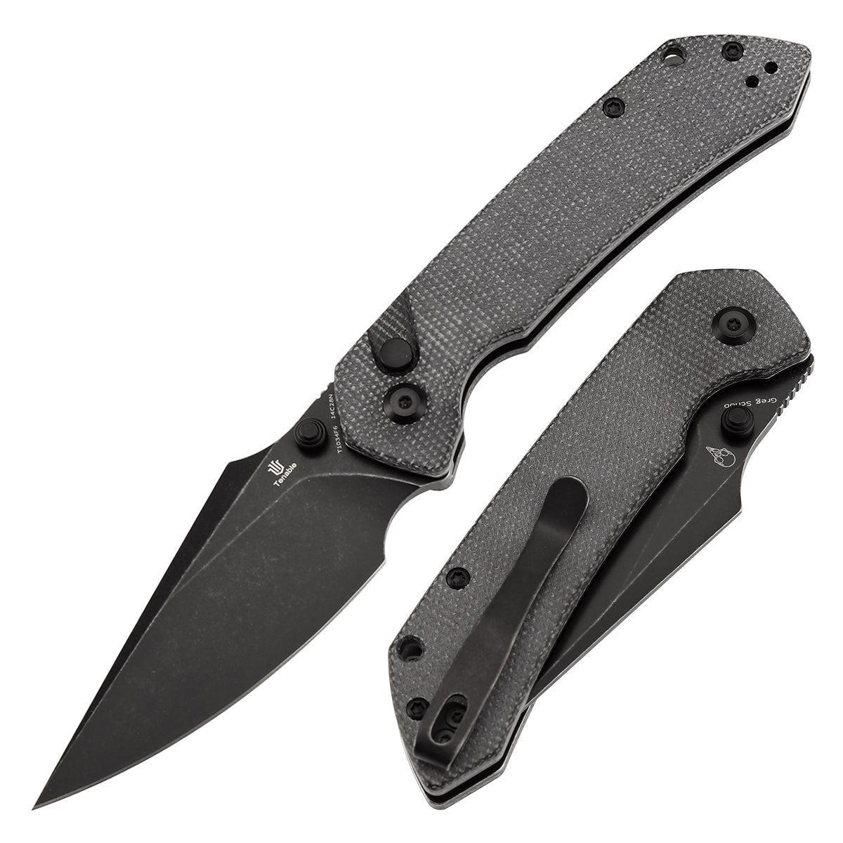 Tenable Fenrir T1034F6 front view – 3.45" Blackwash 14C28N harpoon folding knife