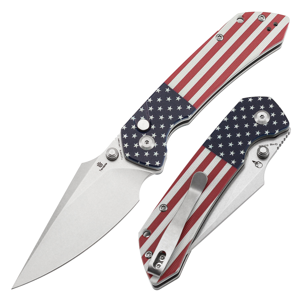Tenable Fenrir T1034F8 front view – 3.45" Stonewashed 14C28N harpoon folding knife