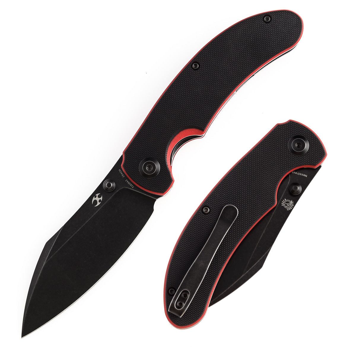 Kansept Nesstreet T1039A2 front view – 3.58" black stonewashed 154CM drop point folding knife