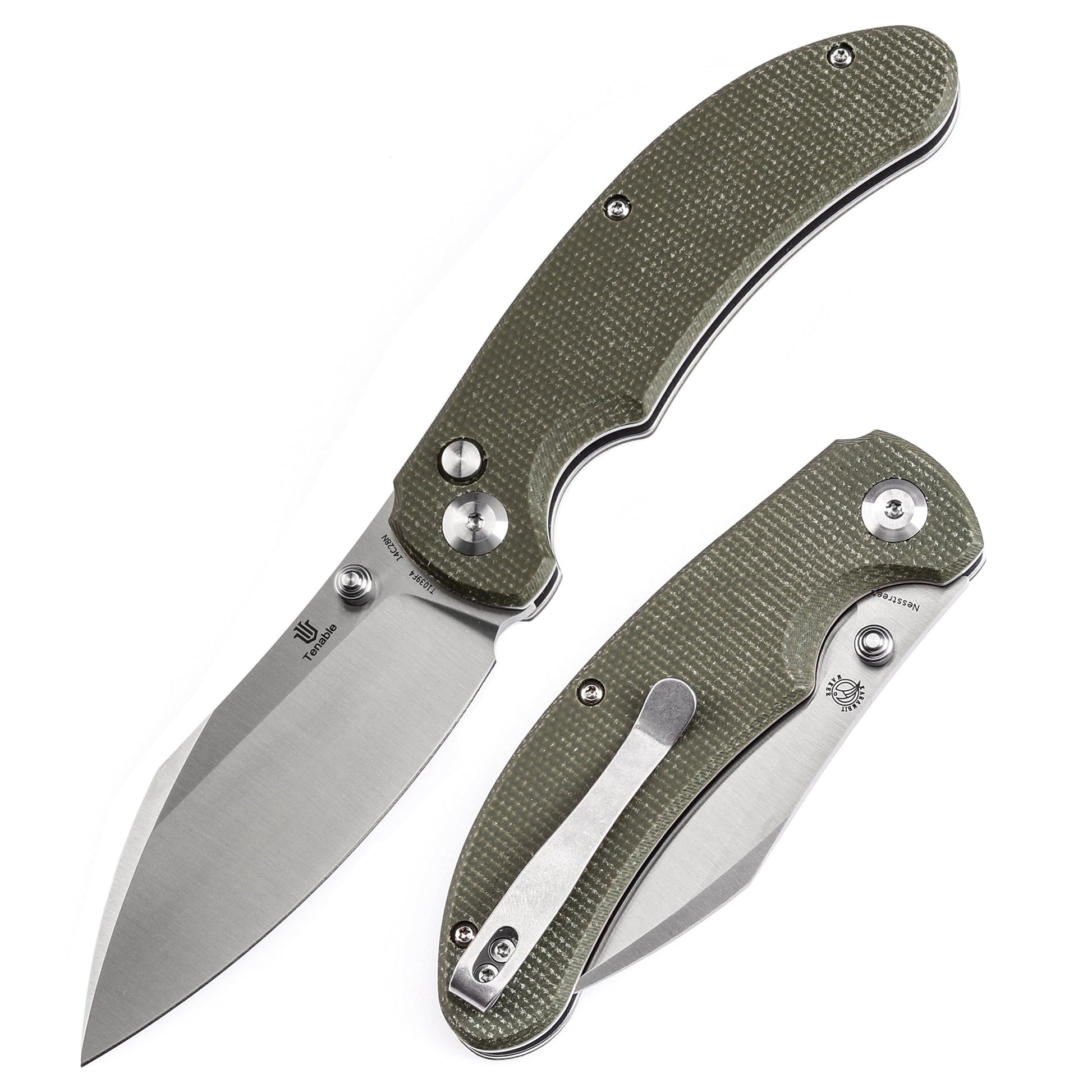 Tenable Nesstreet T1039F4 front view – 3.58" satin 14C28N drop point folding knife