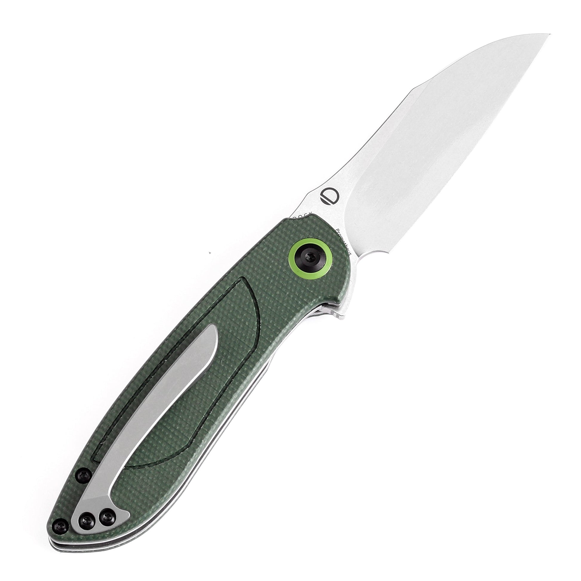 Tenable Prometheus T1040A2 blade detail – stonewashed 14C28N sheepfoot