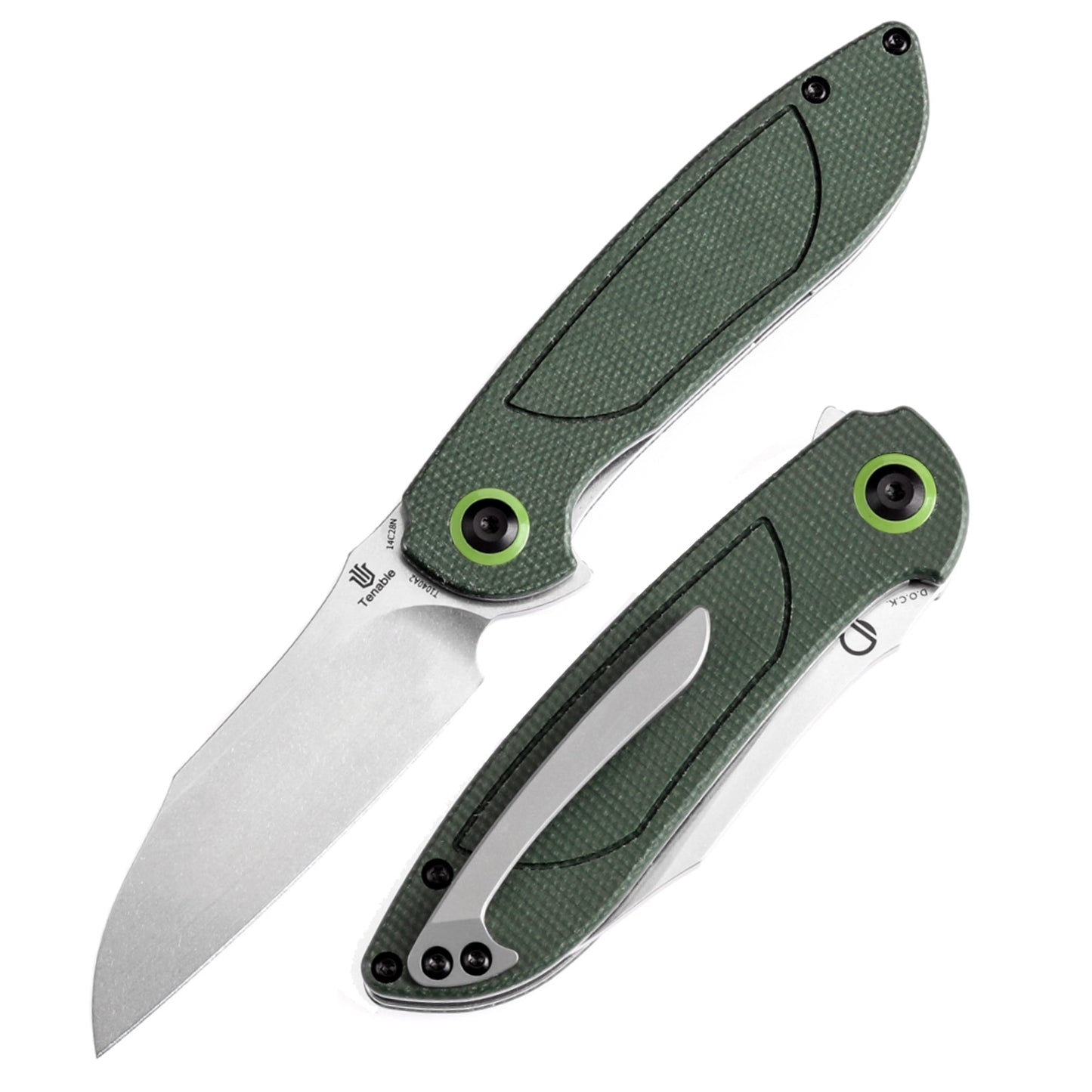 Tenable Prometheus T1040A2 front view – 3.29" stonewashed 14C28N sheepfoot folding knife