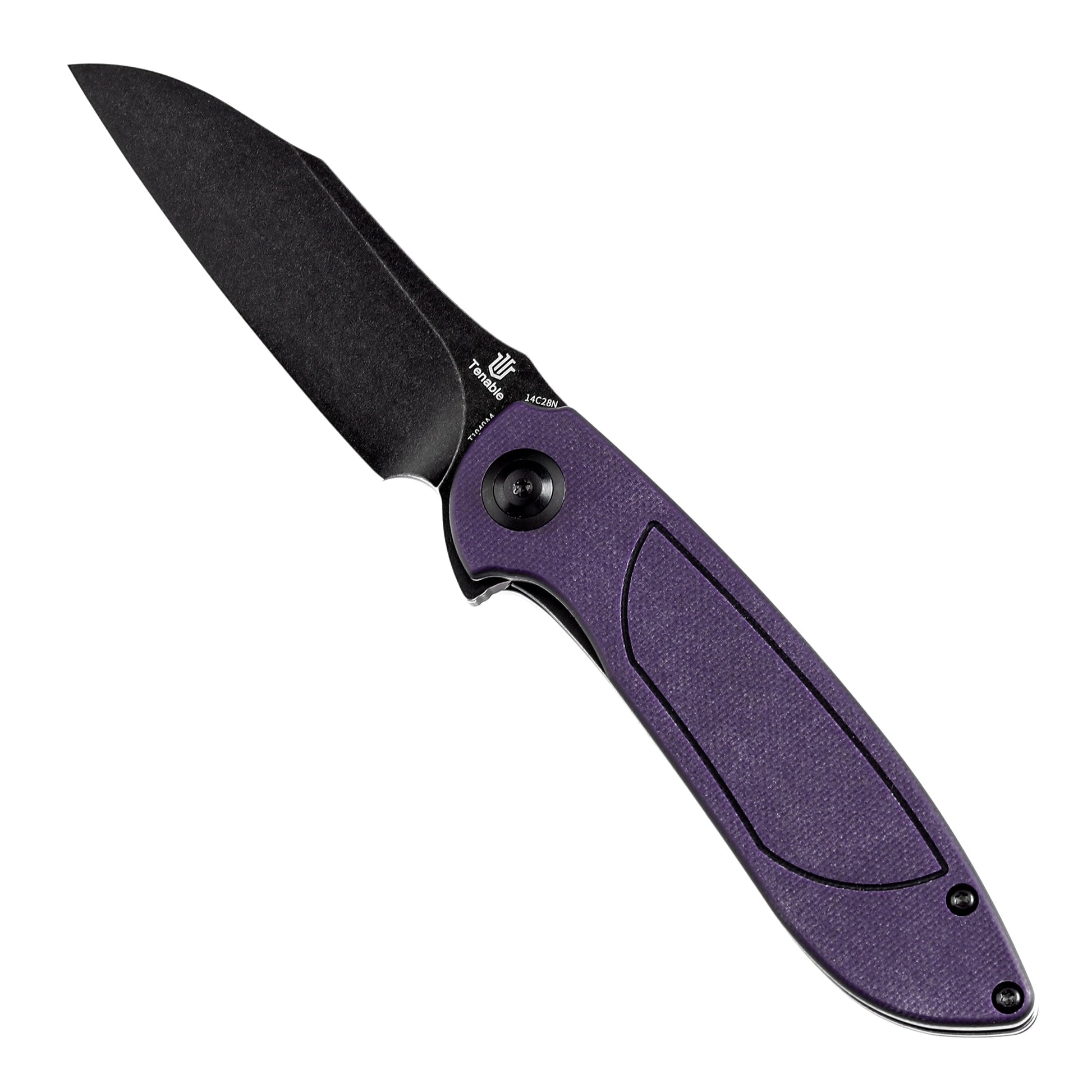 Tenable Prometheus T1040A4 purple and black G10 handle scales