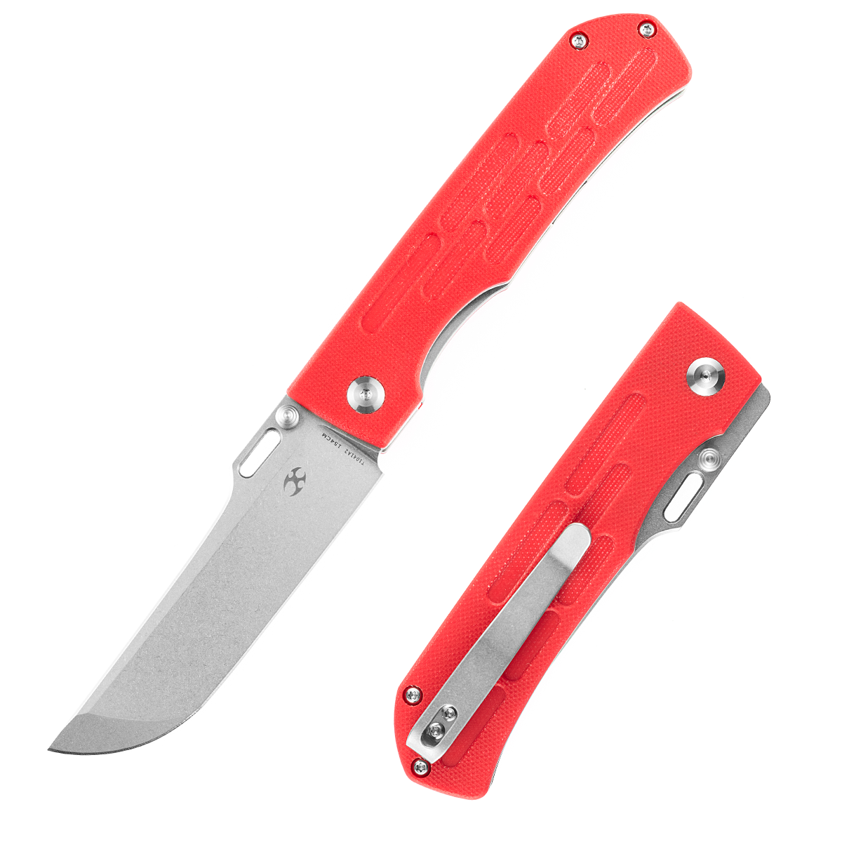 Kansept Reedus T1041A2 front view – 3.5" stonewashed 154CM clip point folding knife