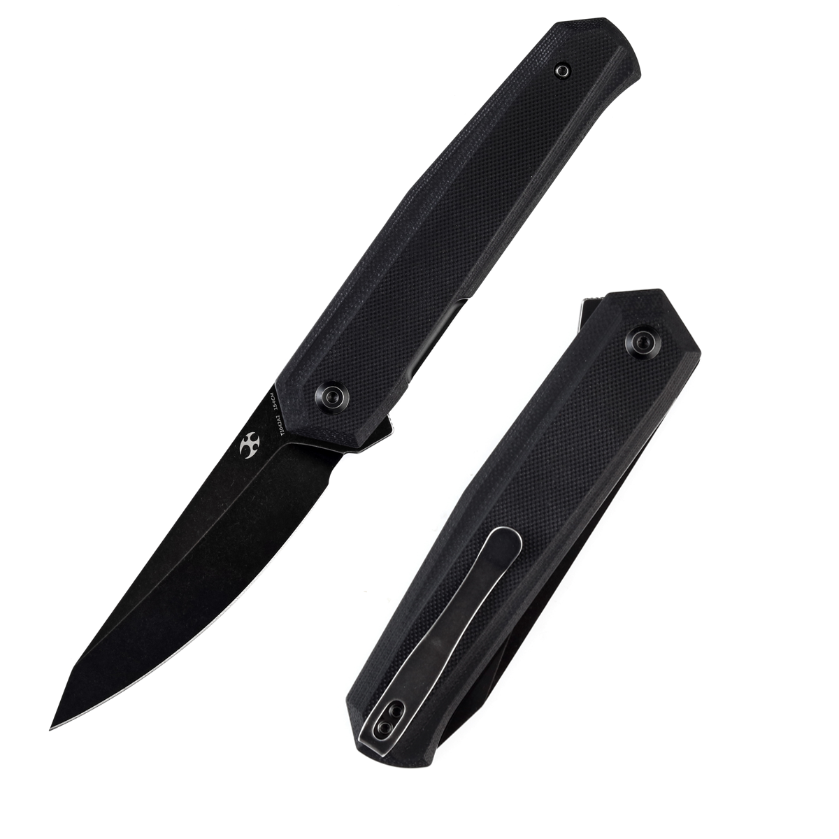 Kansept Integra T1042A2 front view – 3.63" black stonewashed 154CM drop point folding knife