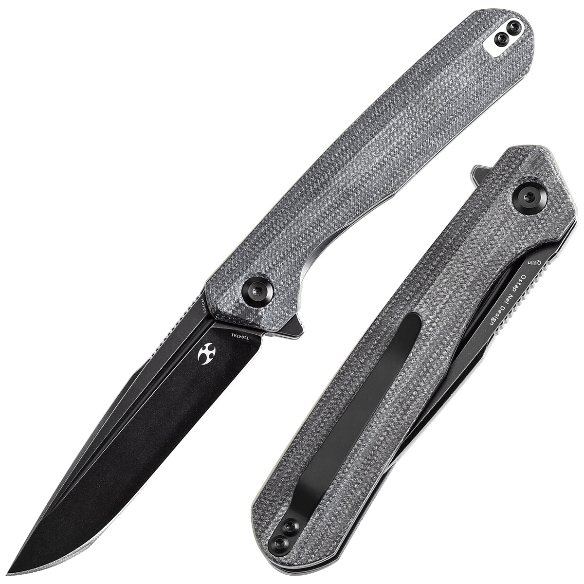 Kansept Qilin T1047A1 front view – 3.43" blackwash 154CM drop point folding knife