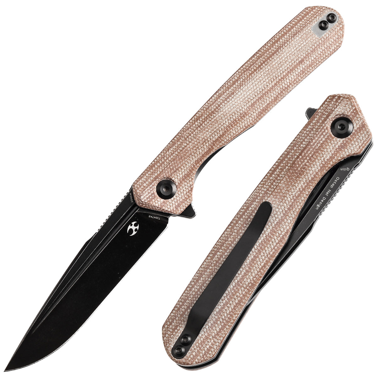 Kansept Qilin T1047A3 front view – 3.43" blackwash 154CM drop point folding knife