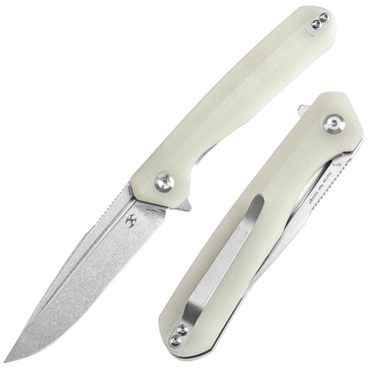 Kansept Qilin T1047A5 front view – 3.43" stonewashed 154CM drop point folding knife