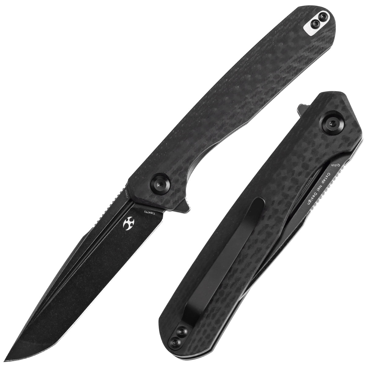 Kansept Qilin T1047T1 front view – 3.43" blackwash 154CM tanto folding knife