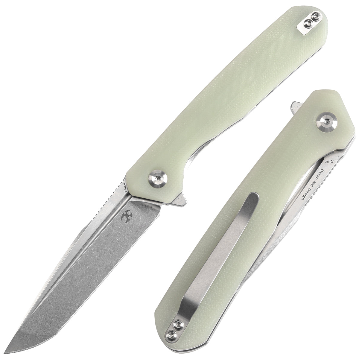Kansept Qilin T1047T5 front view – 3.43" stonewashed 154CM tanto folding knife