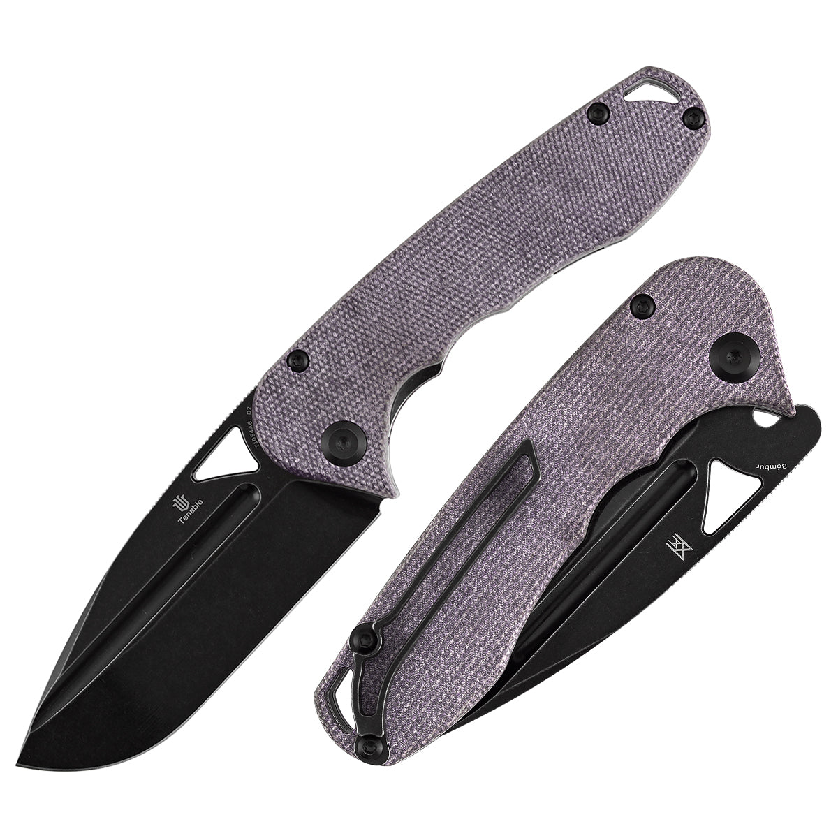 Tenable Bombur T1054A6 front view – 3.53" Blackwash D2 drop point folding knife