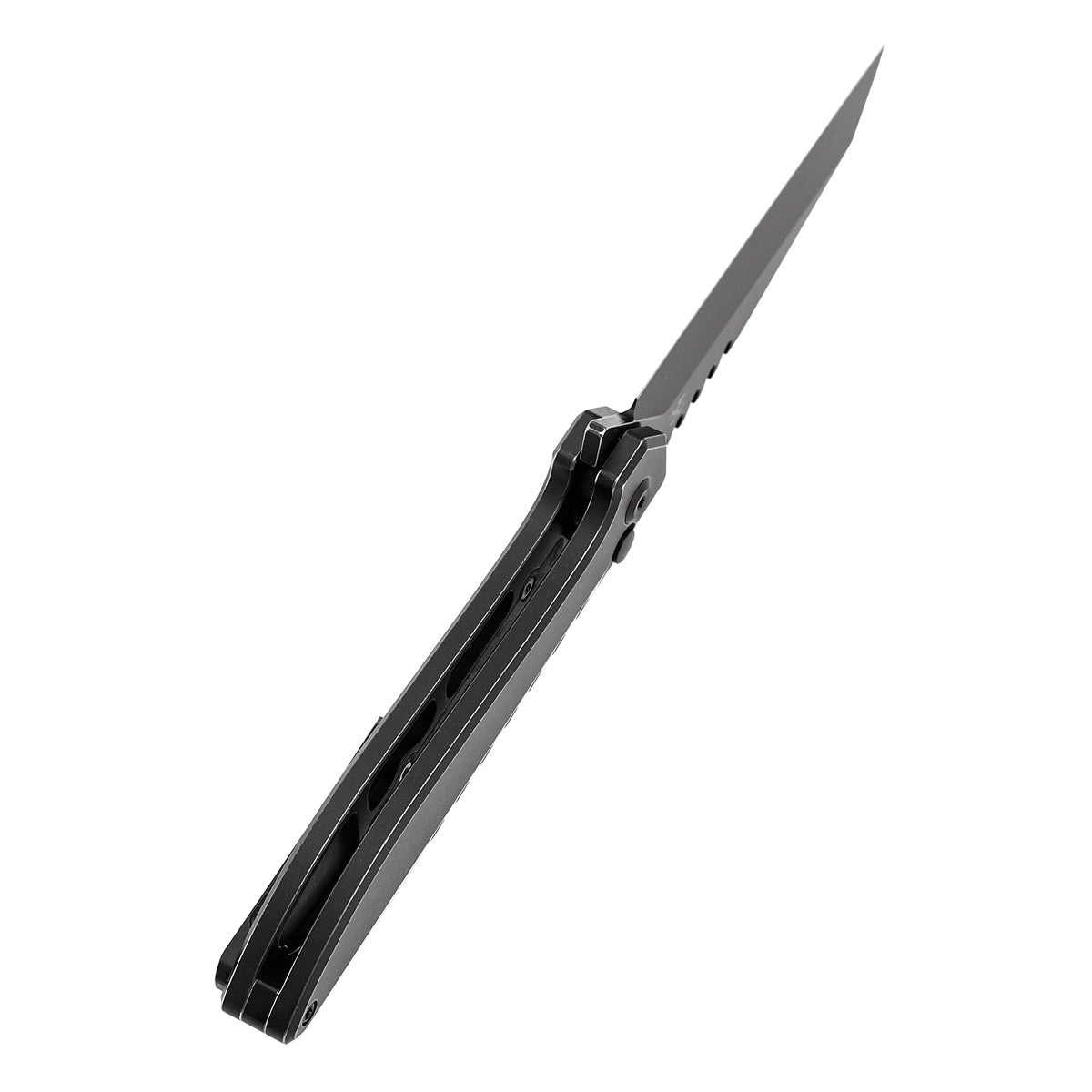 Kansept Kosame T1093F2 blade detail – blackwash 154CM Wharncliffe