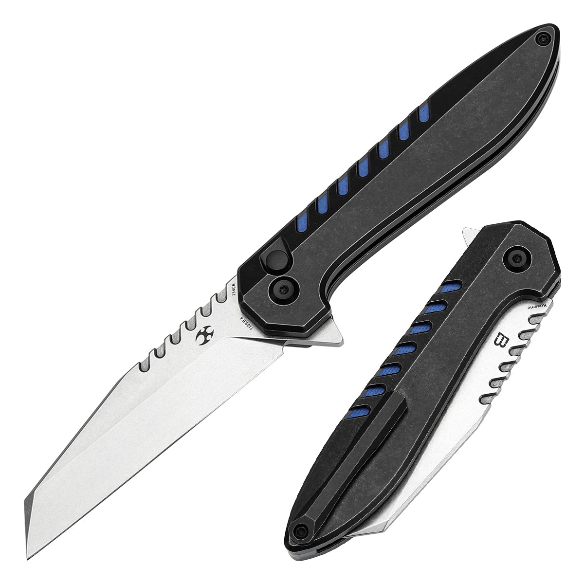 Kansept Kosame T1093F4 front view – 3.37" stonewashed 154CM Wharncliffe folding knife