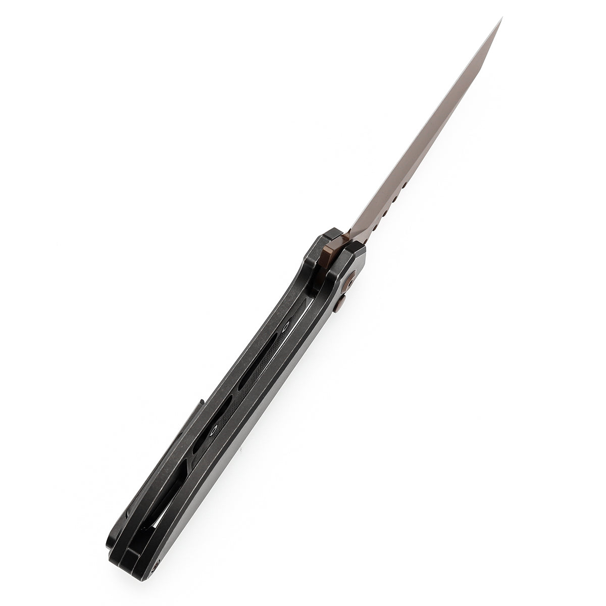 Kansept Kosame T1093F7 blade detail – rose gold coated 154CM Wharncliffe