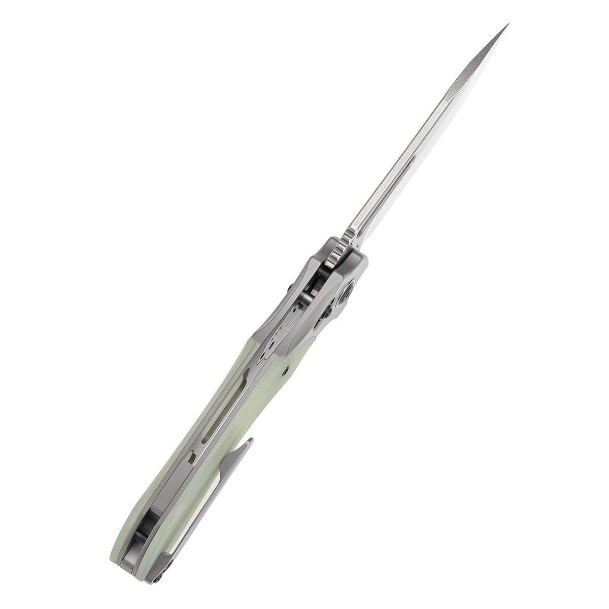 Kansept Quasar T1099V1 blade detail – stonewashed 154CM drop point