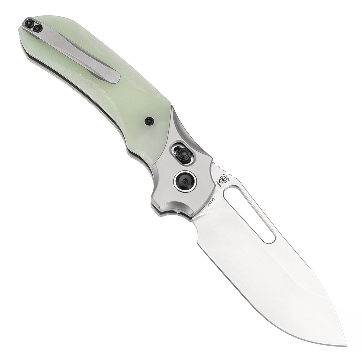 Kansept Quasar T1099V1 open position showing 154CM drop point blade