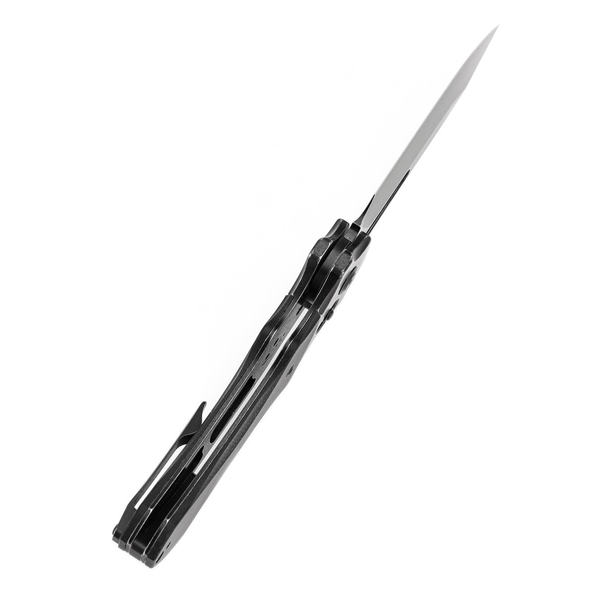 Kansept Quasar T1099V2 blade detail – blackwash 154CM drop point