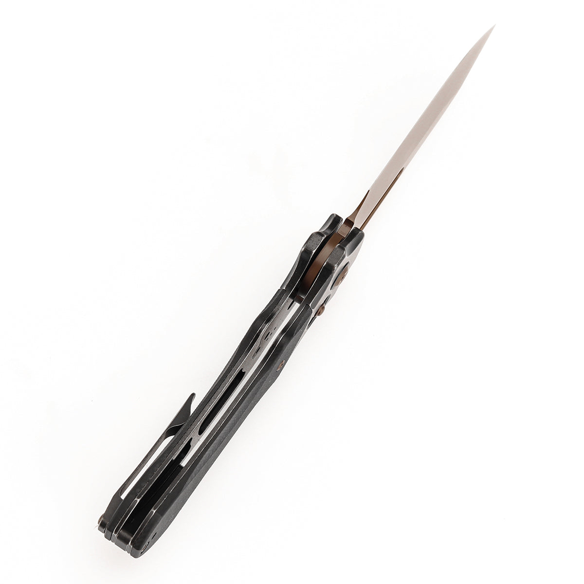 Kansept Quasar T1099V3 blade detail – dark rose gold 154CM drop point
