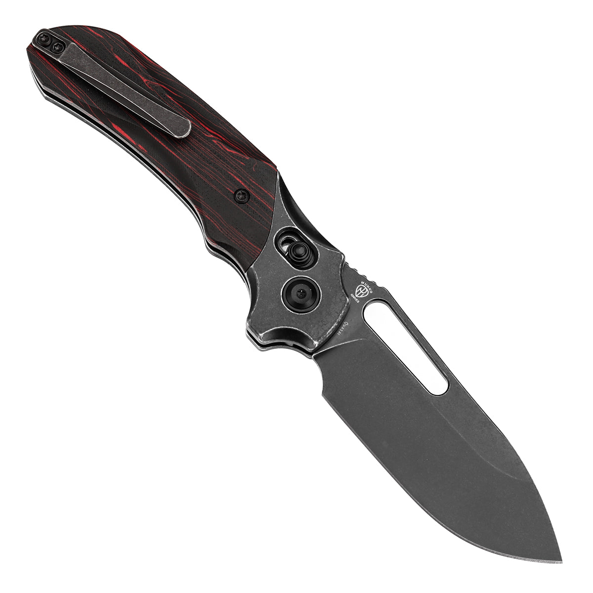 Kansept Quasar T1099V4 open position showing 154CM drop point blade