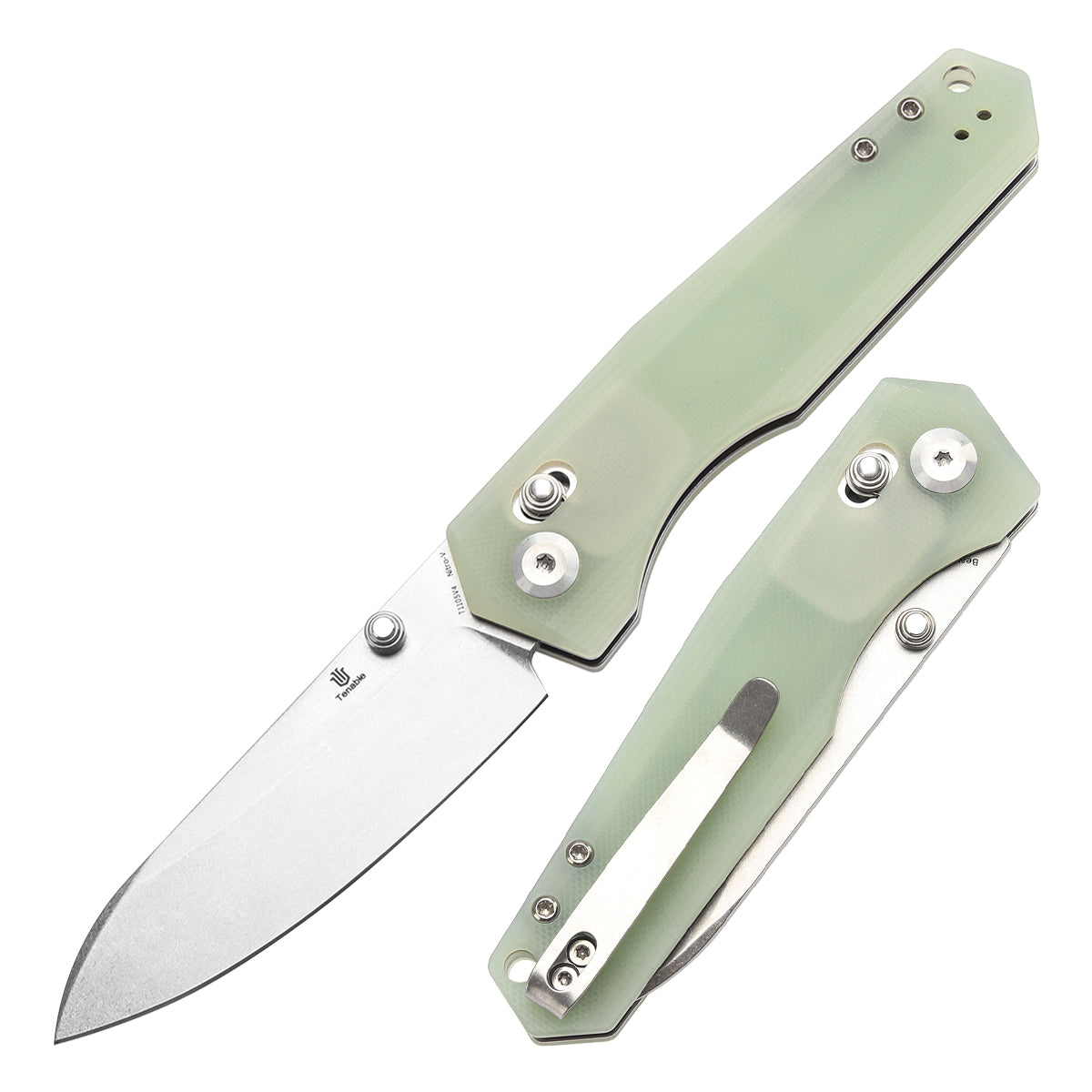Tenable Beaver T1105V4 front view – 3.44" stonewashed Nitro-V drop point folding knife