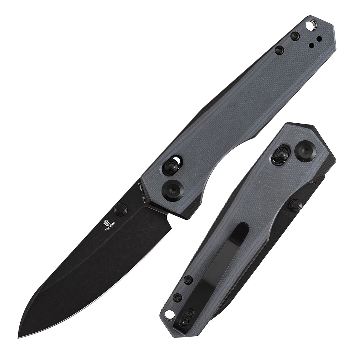 Tenable Beaver T1105V7 front view – 3.44" blackwash Nitro-V drop point folding knife