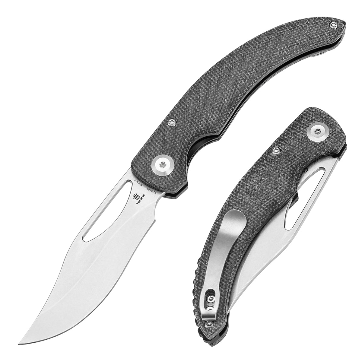 Tenable Gideon T1119A1 front view – 3.5" stonewashed Nitro-V clip point folding knife
