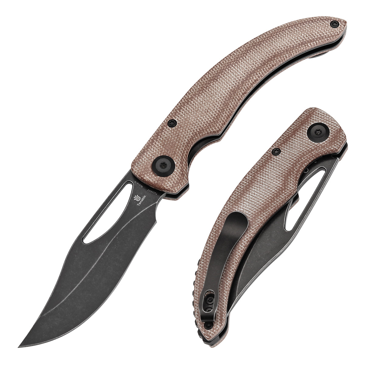 Tenable Gideon T1119A2 front view – 3.5" blackwash Nitro-V clip point folding knife
