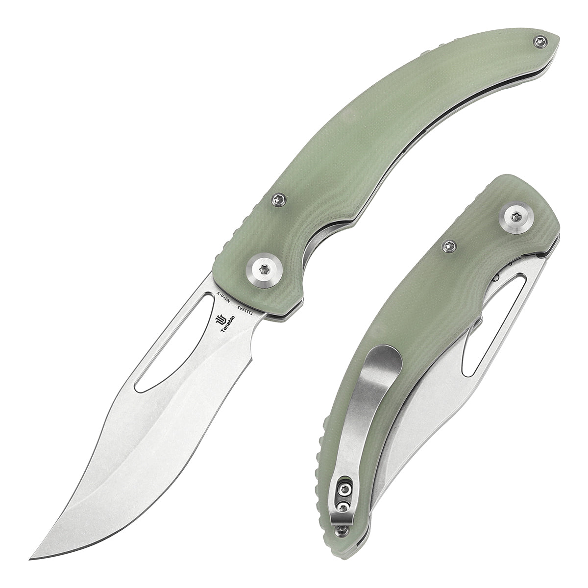 Tenable Gideon T1119A3 front view – 3.5" stonewashed Nitro-V clip point folding knife