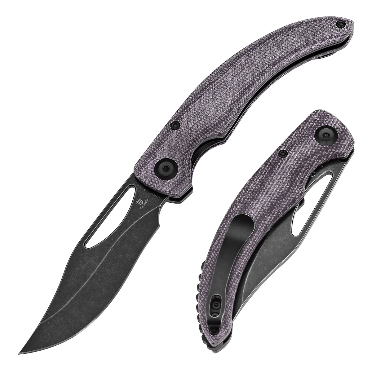 Tenable Gideon T1119A4 front view – 3.5" blackwash Nitro-V clip point folding knife