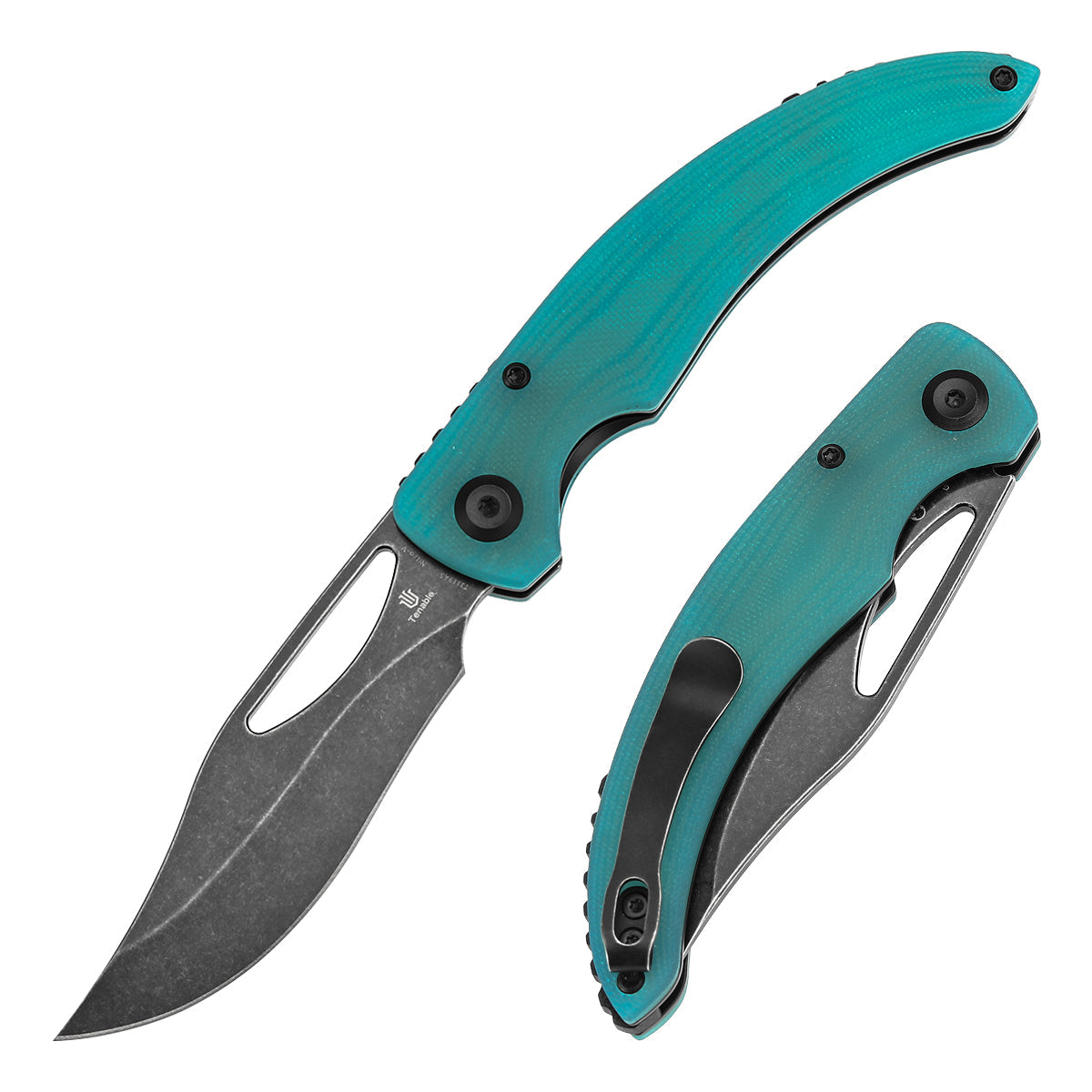 Tenable Gideon T1119A5 front view – 3.5" blackwash Nitro-V clip point folding knife