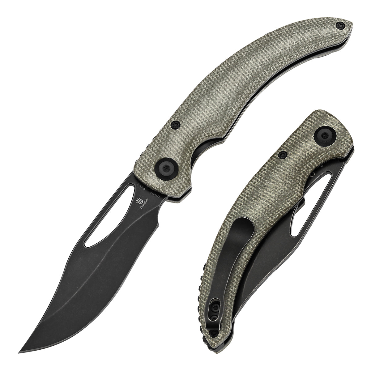 Tenable Gideon T1119A6 front view – 3.5" blackwash Nitro-V clip point folding knife