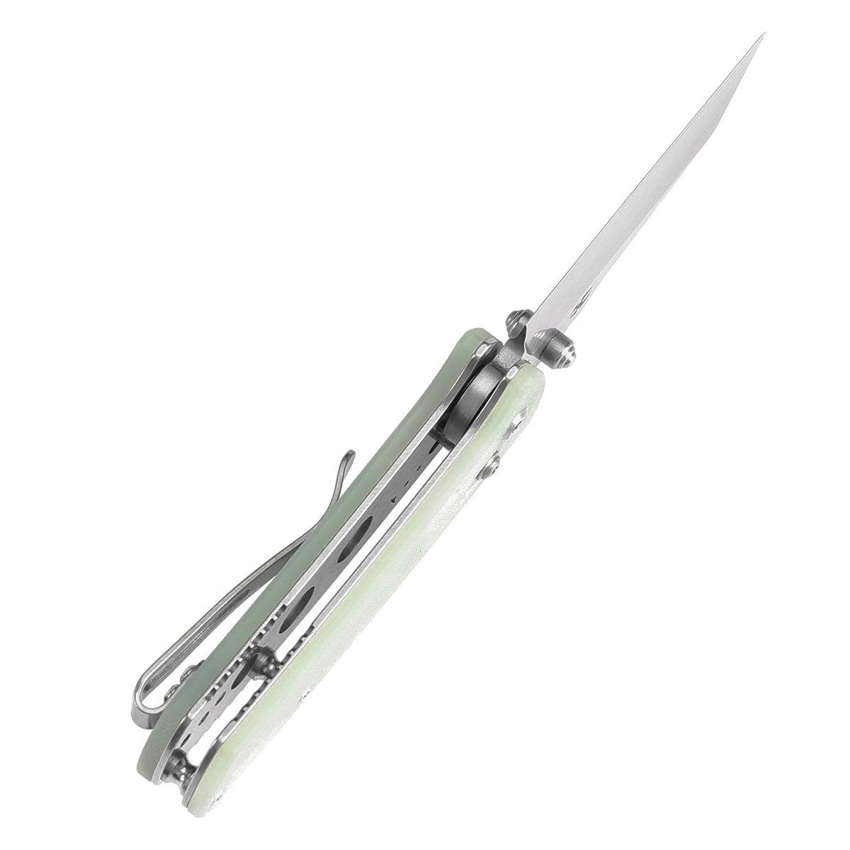 Kansept Little Main Street T2015V5 blade detail – stonewashed 154CM drop point
