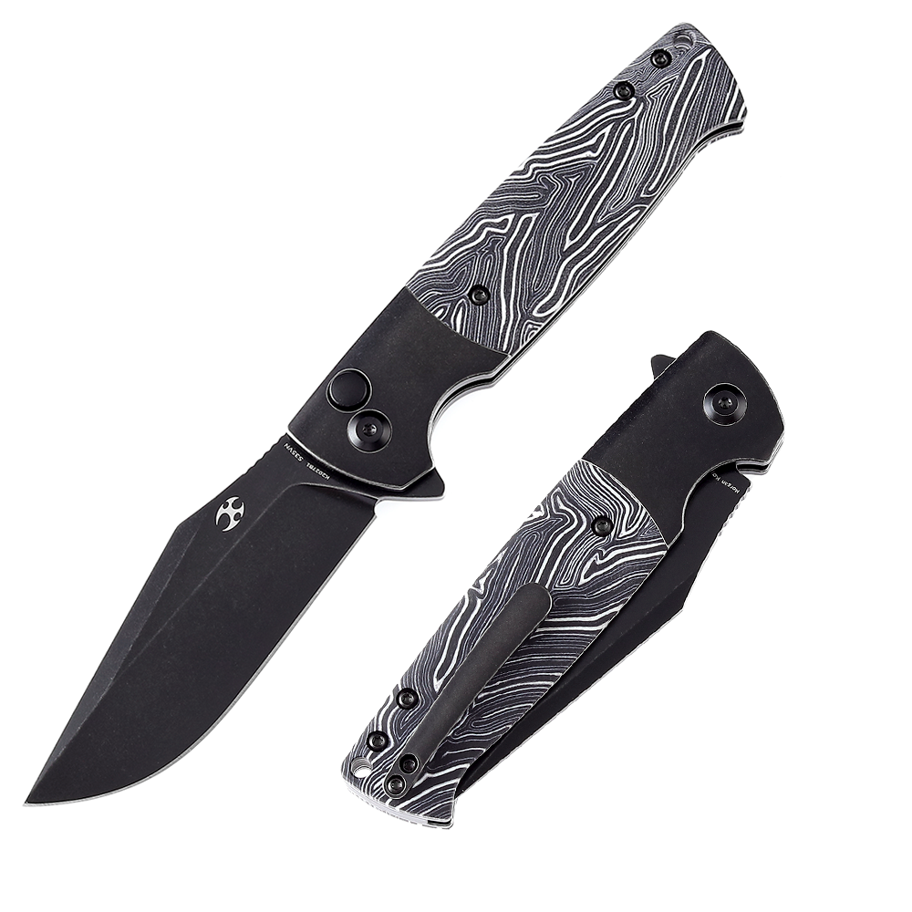 Kansept Shikari SBL T2027B1 front view – 3.35" black stonewashed CPM S35VN clip point folding knife