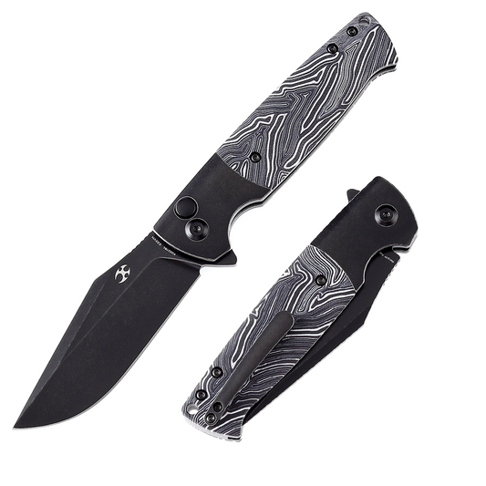 Kansept Shikari SBL T2027B1 front view – 3.35" black stonewashed CPM S35VN clip point folding knife