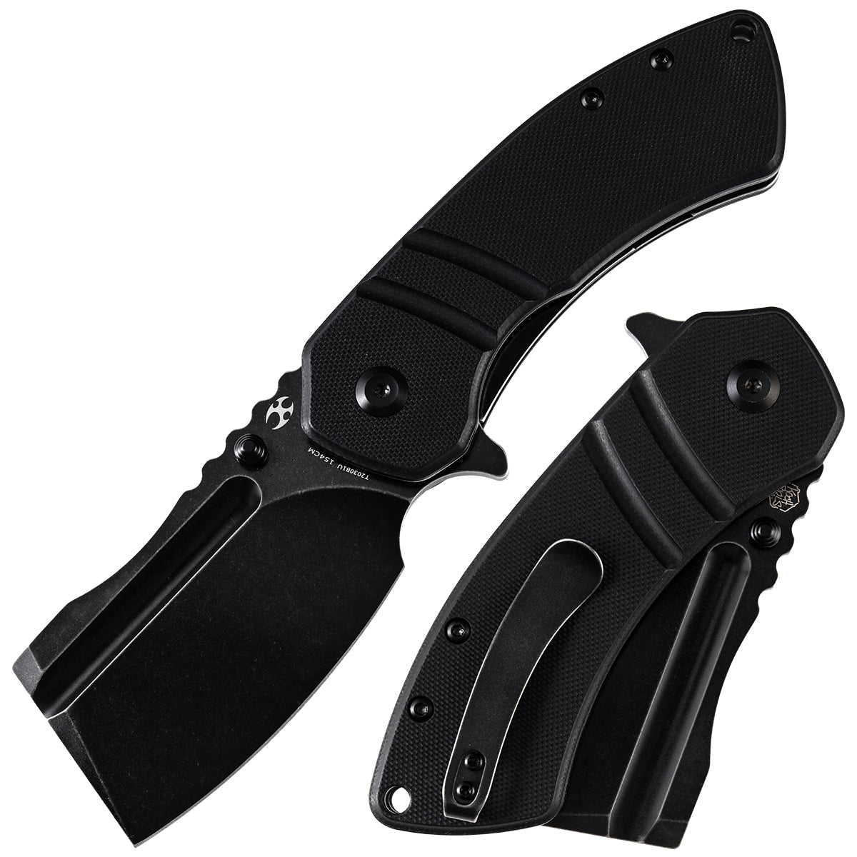 Kansept M+ Korvid T2030B1U front view – 3.07" black stonewashed 154CM cleaver folding knife