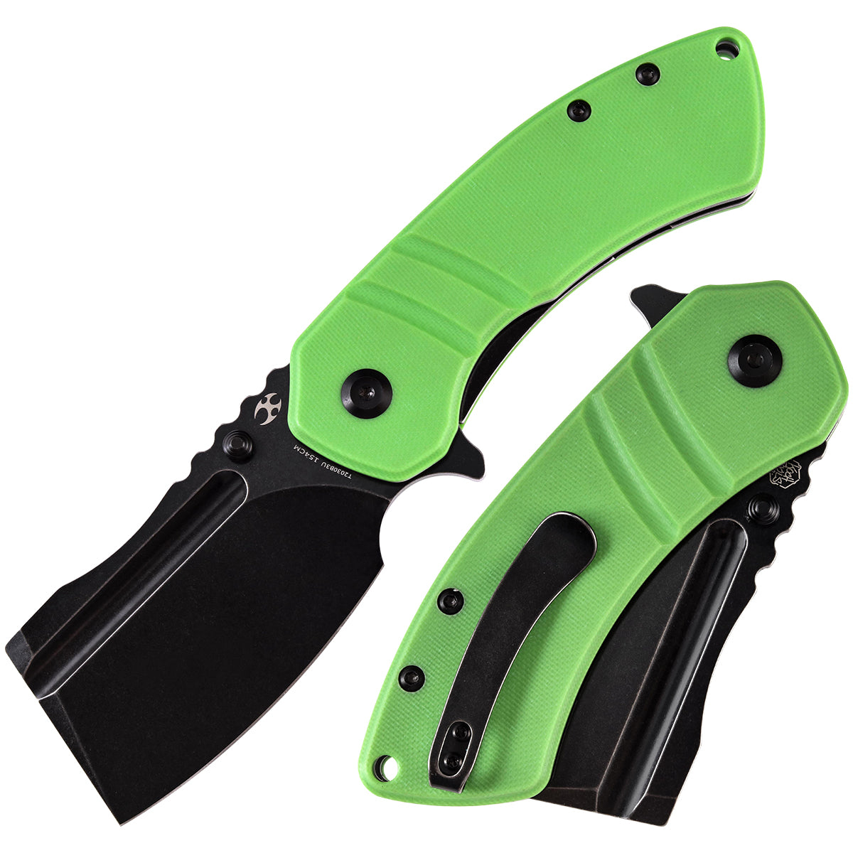 Kansept M+ Korvid T2030B3U front view – 3.07" black stonewashed 154CM cleaver folding knife