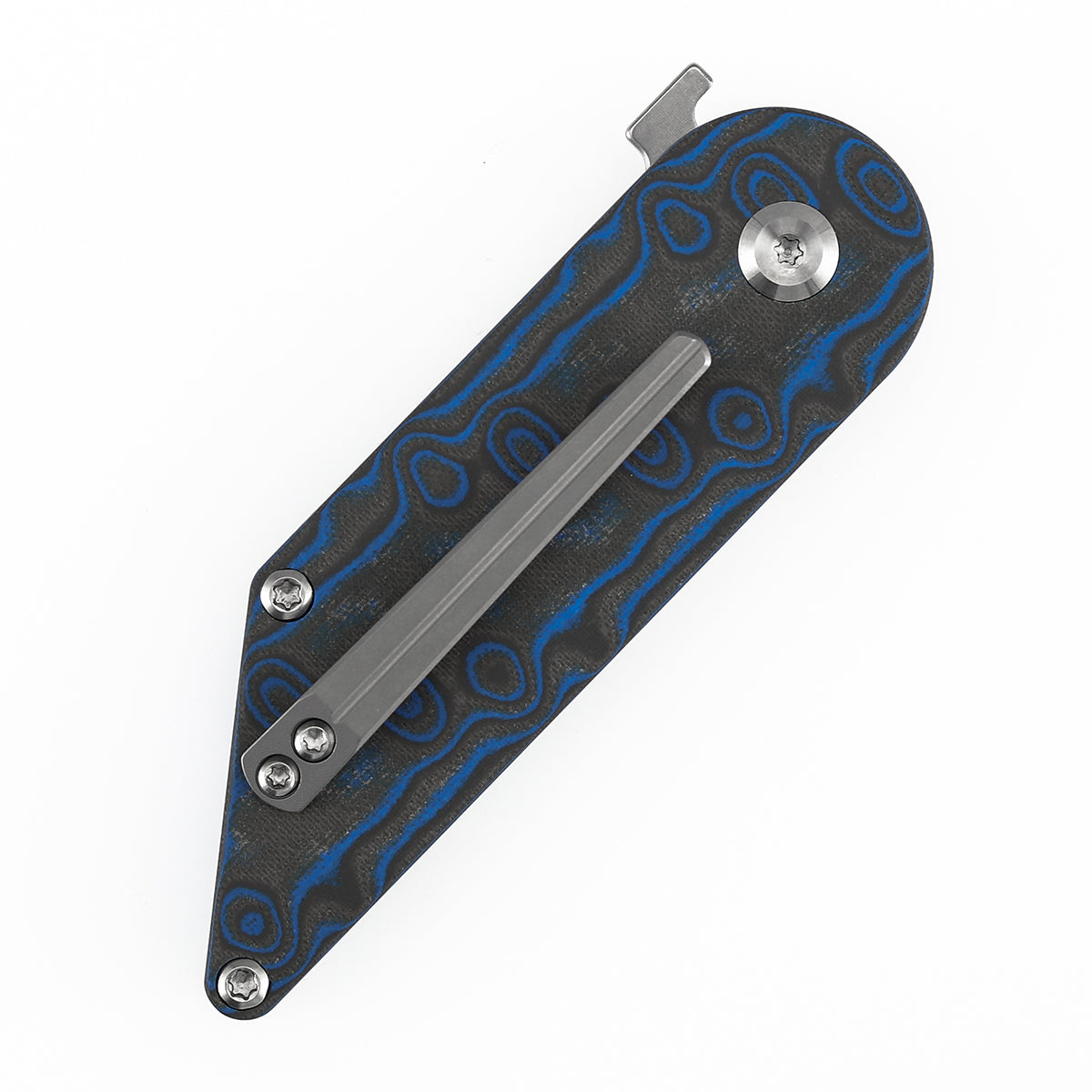 Kansept Dash T2045A3 Blue & Yellow Vortex Micarta handle scales