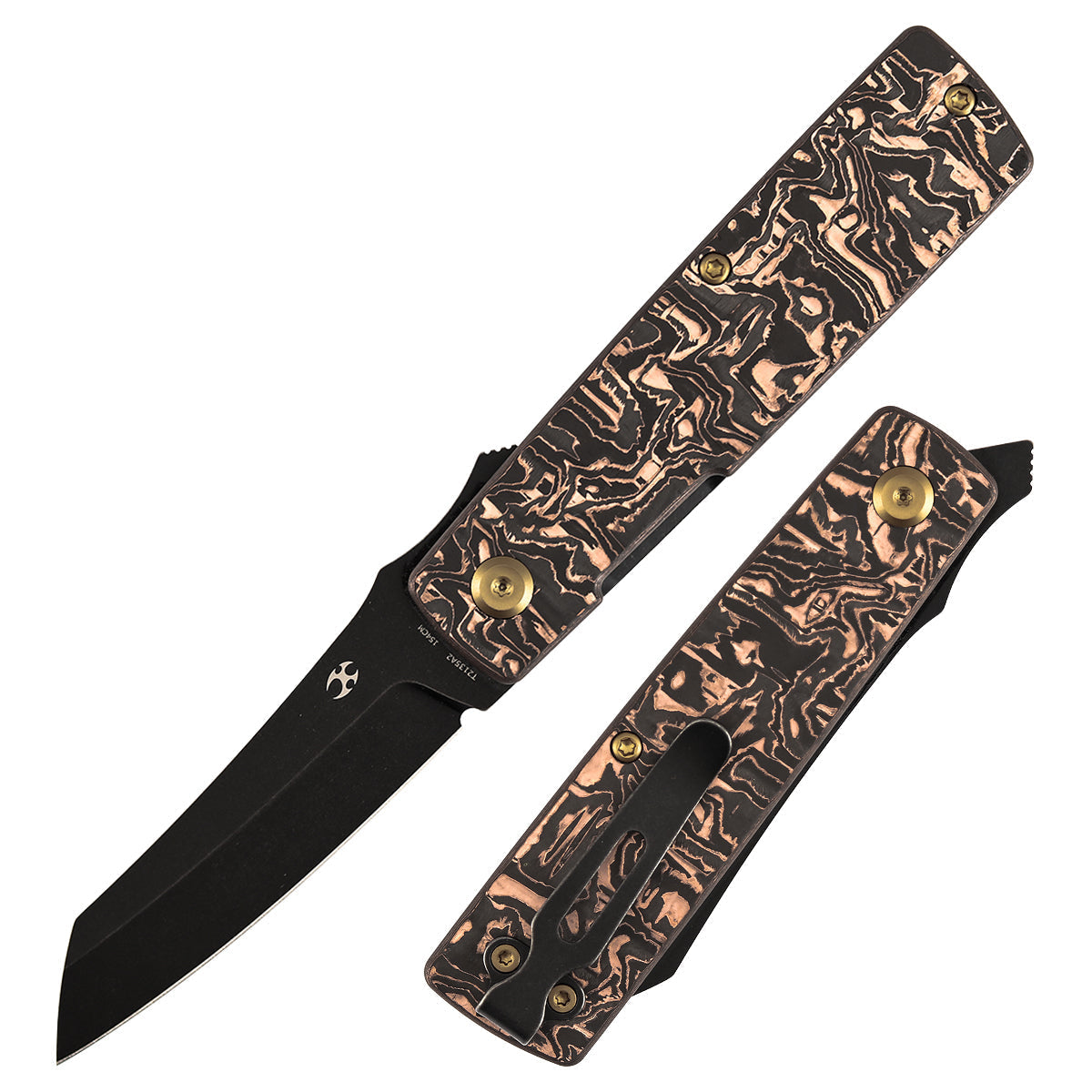 Kansept Higonokami T2135A2 front view – 3.01" blackwash 154CM cleaver folding knife