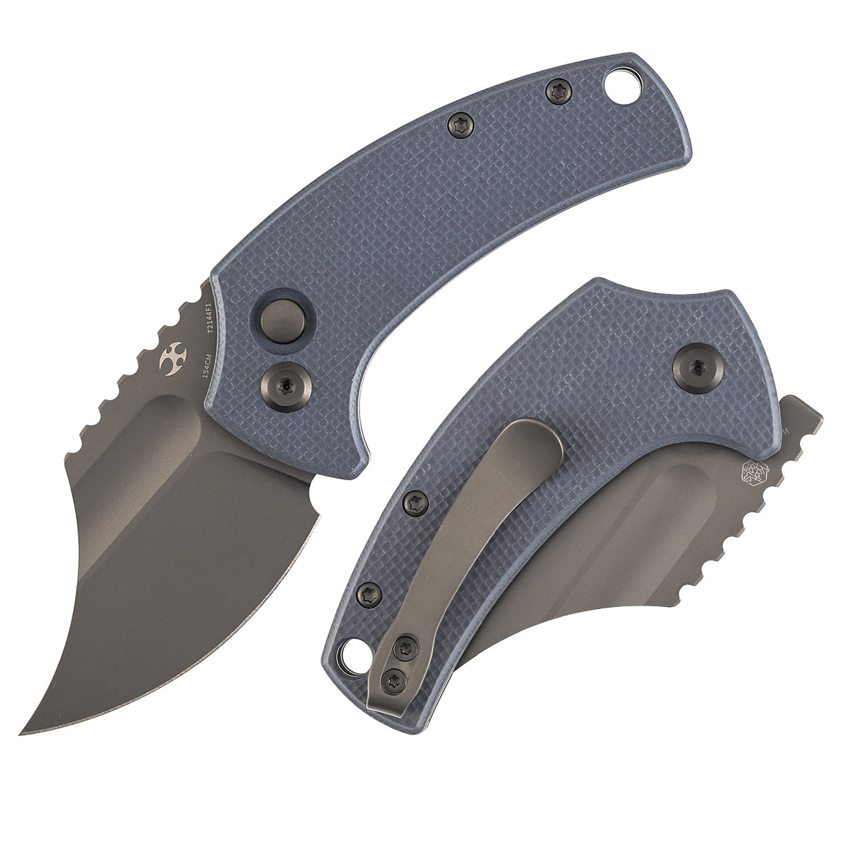 Kansept Wasp T2144F1 front view - 2.36" gray TiCn 154CM modified Wharncliffe folding knife