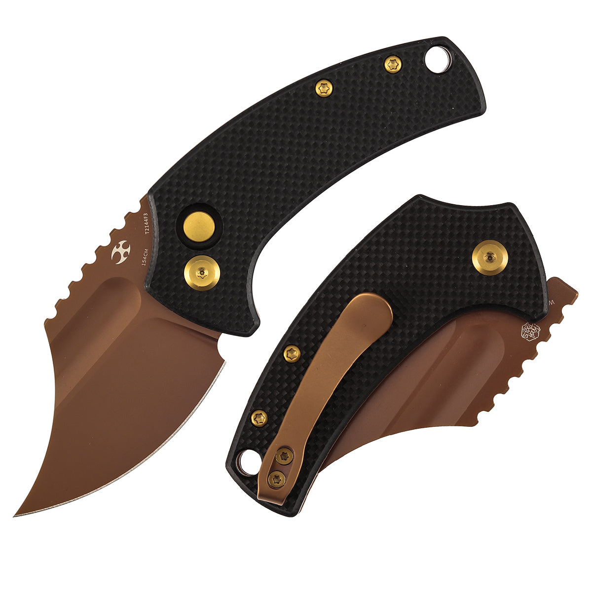 Kansept Wasp T2144F3 front view - 2.36" rose gold 154CM modified Wharncliffe folding knife
