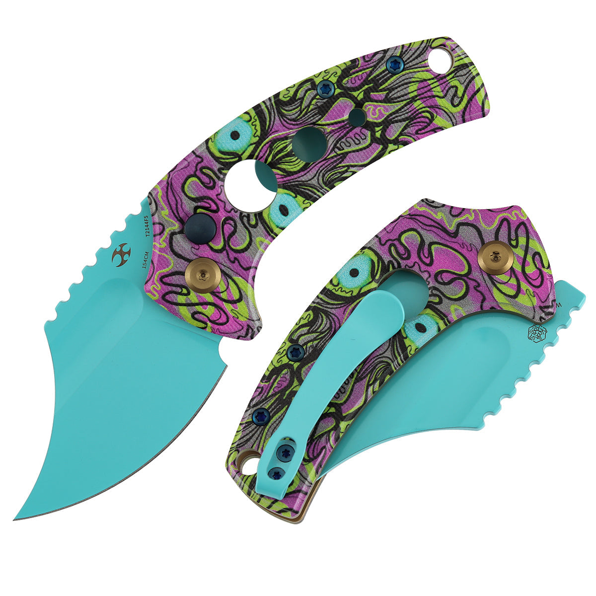 Kansept Wasp T2144F5 front view - 2.36" light blue 154CM modified Wharncliffe folding knife