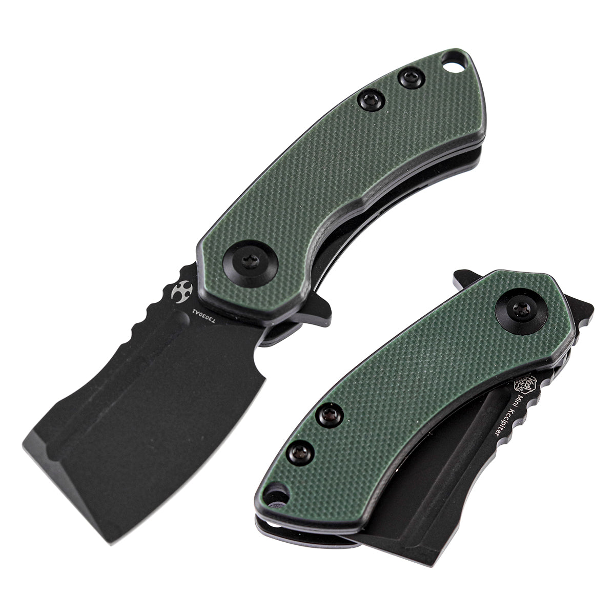 Kansept Mini Korvid T3030A1 front view – 1.45" black TiCn 154CM cleaver folding knife