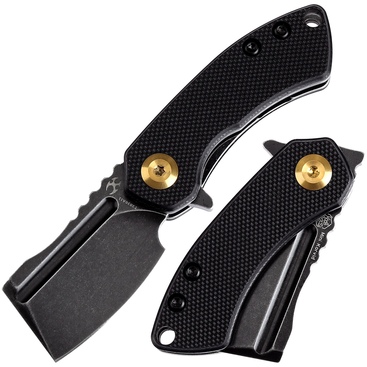 Kansept Mini Korvid T3030A11 front view – 1.45" black stonewashed 154CM cleaver folding knife
